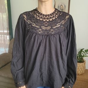 torrid Black Crochet Yoke Peasant Blouse